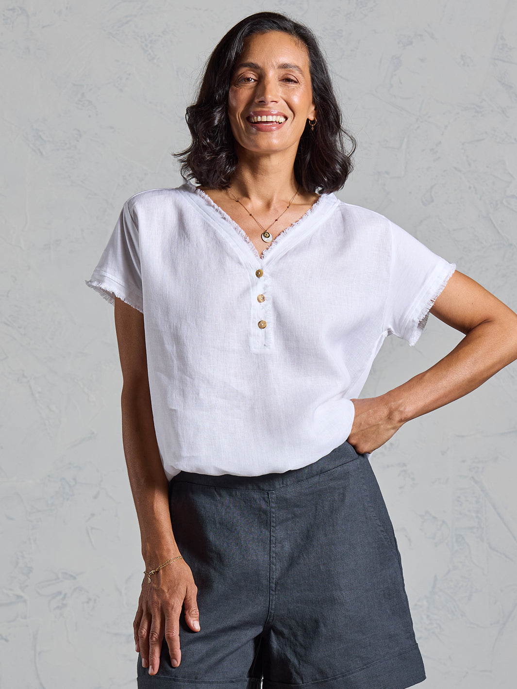 Vivre French Linen and Cotton Blouse White