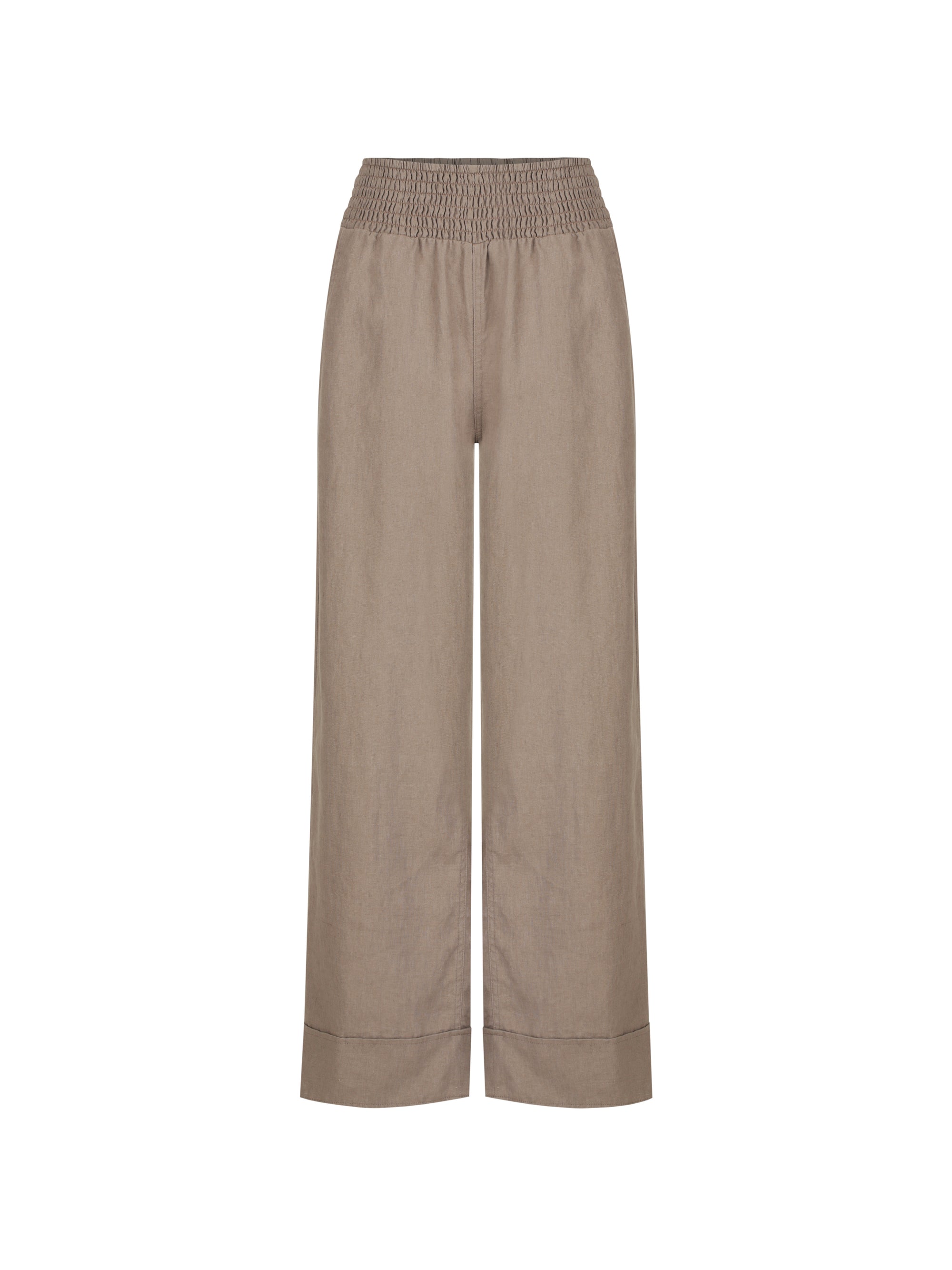 Beige wide-leg pants on a white background