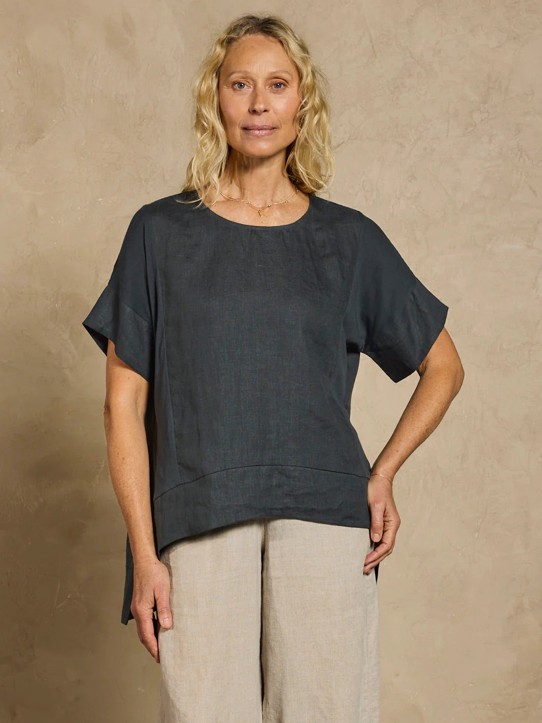 Costa French Linen and Cotton Top Charcoal