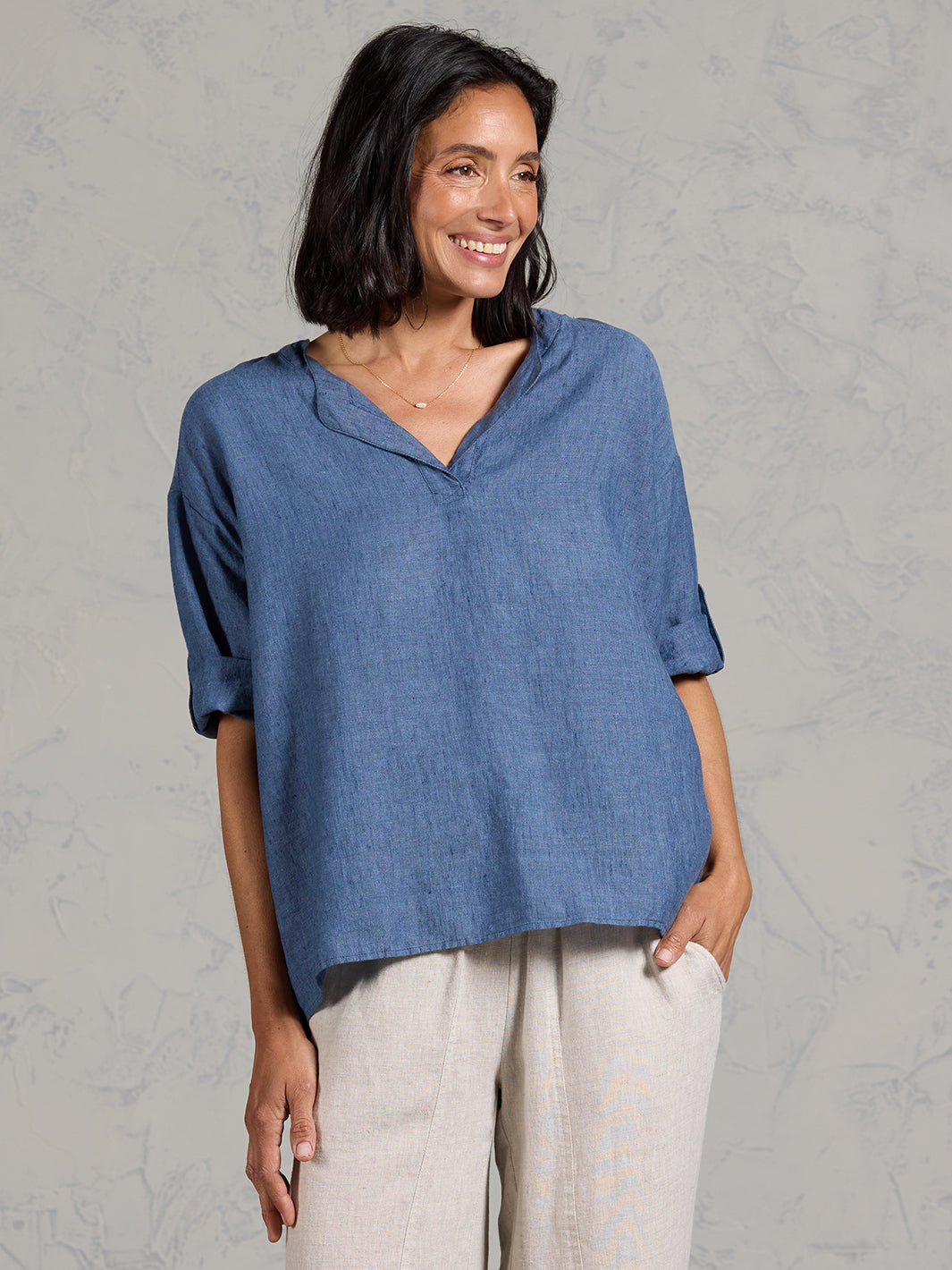 Arya French Linen Shirt Pacific Blue