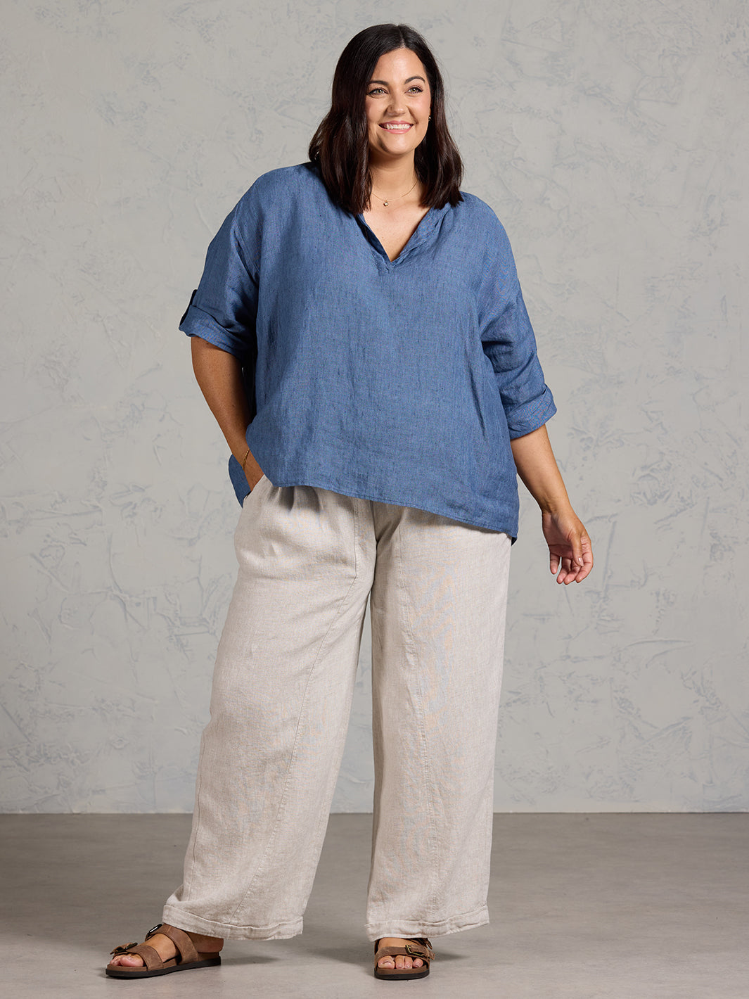 Arya French Linen Shirt Pacific Blue