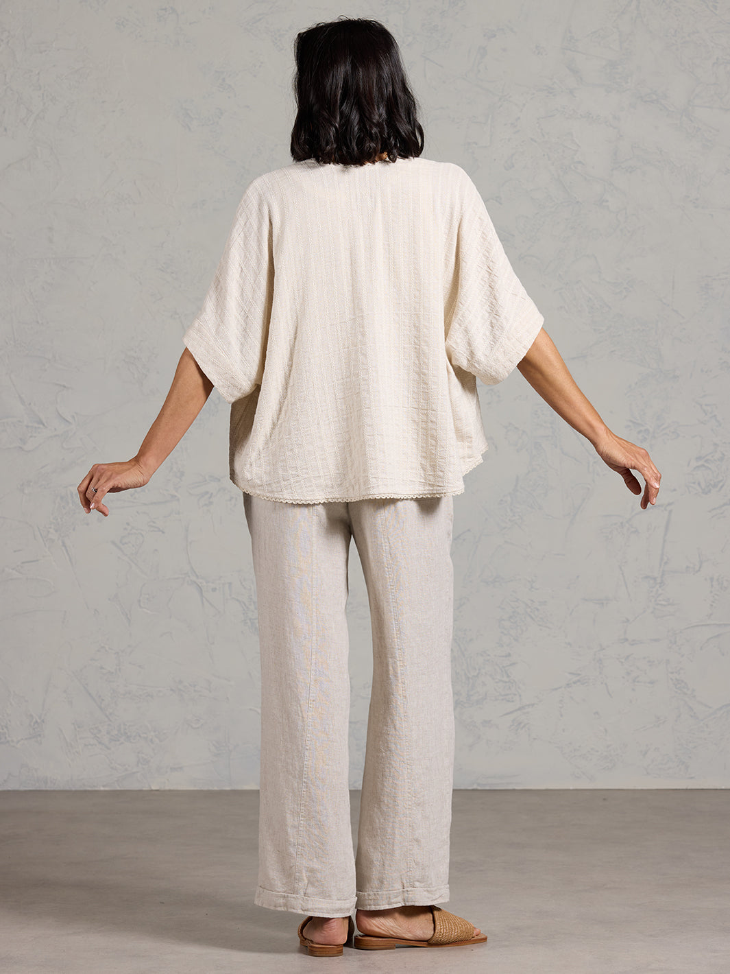 Laia Linen Cotton Kimono Oat Stripe
