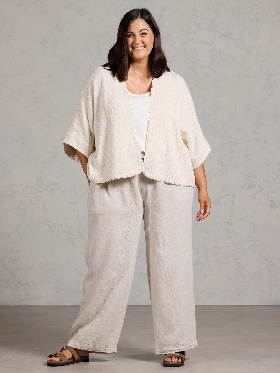Laia Linen Cotton Kimono Oat Stripe