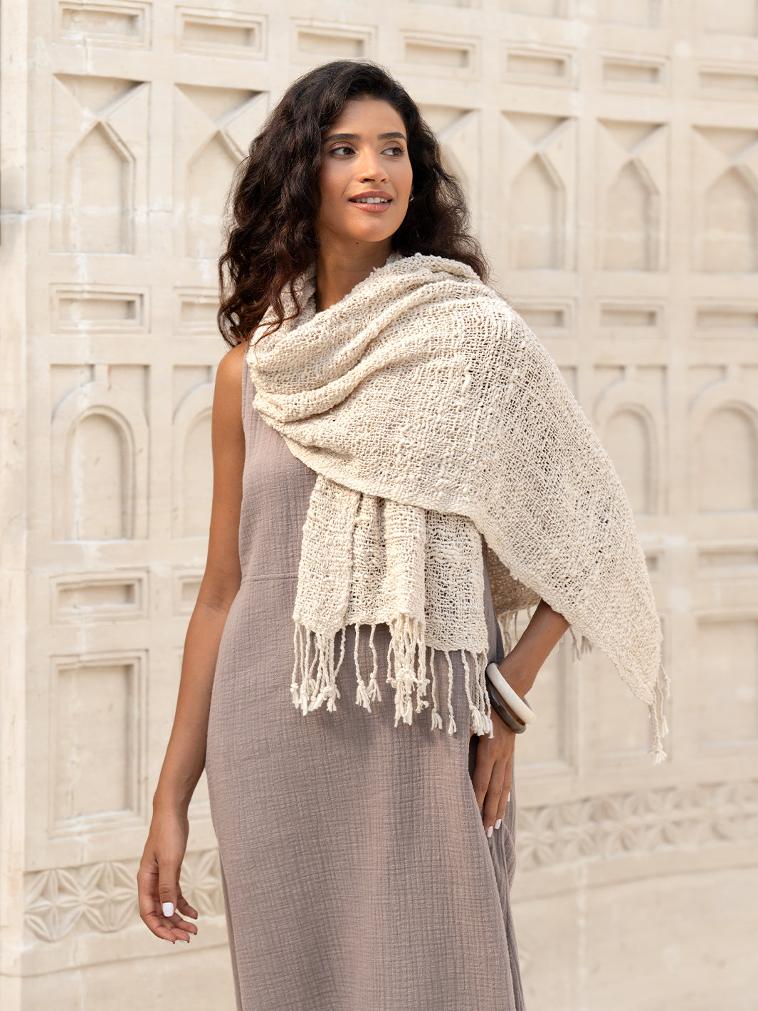 Lakshmi Cotton Scarf Ecru