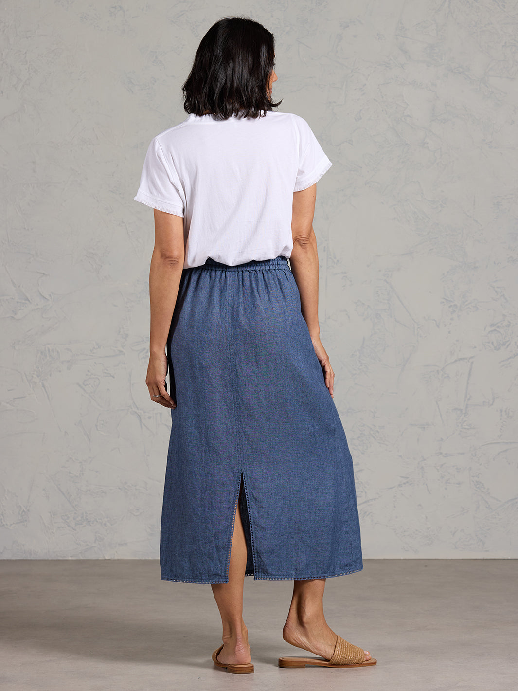 Rosa French Linen Skirt Pacific Blue