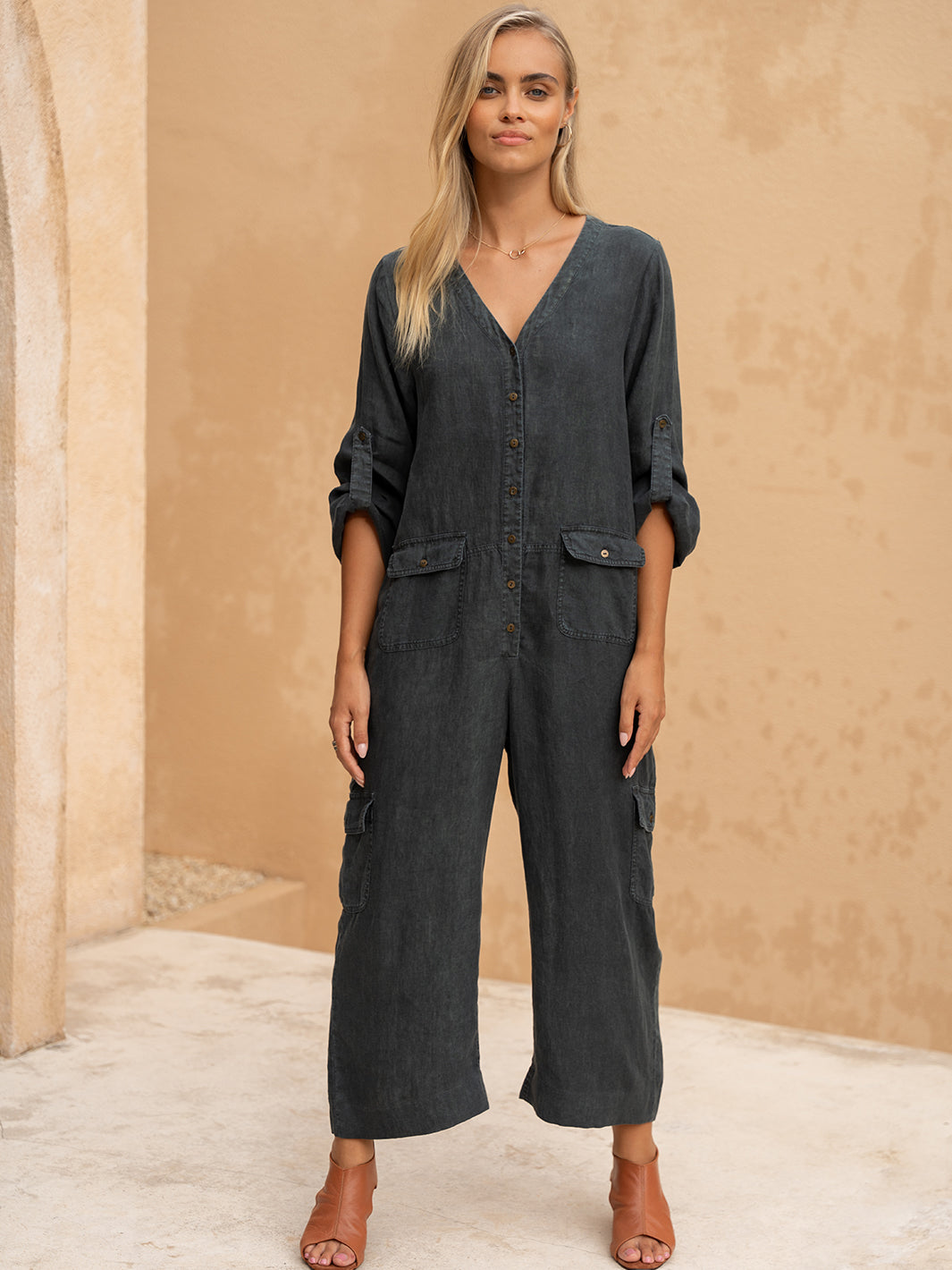 Mara Linen Jumpsuit Charcoal