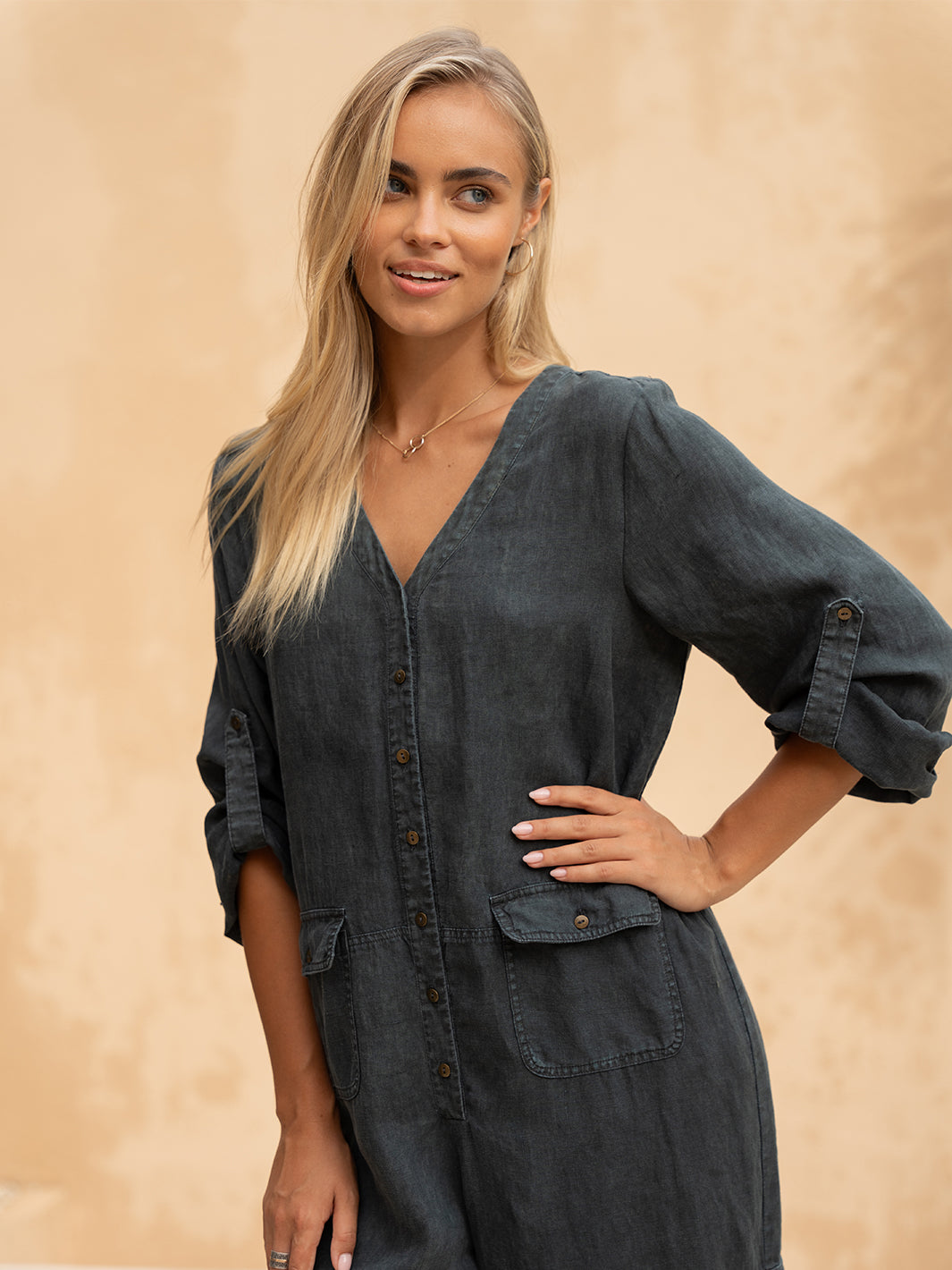 Mara Linen Jumpsuit Charcoal