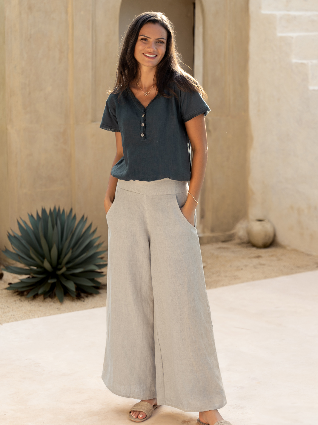 【2plan】Tamis linen belted half pants Portillo Linen Pants Flax | Linen Pants – Nomad the Label US