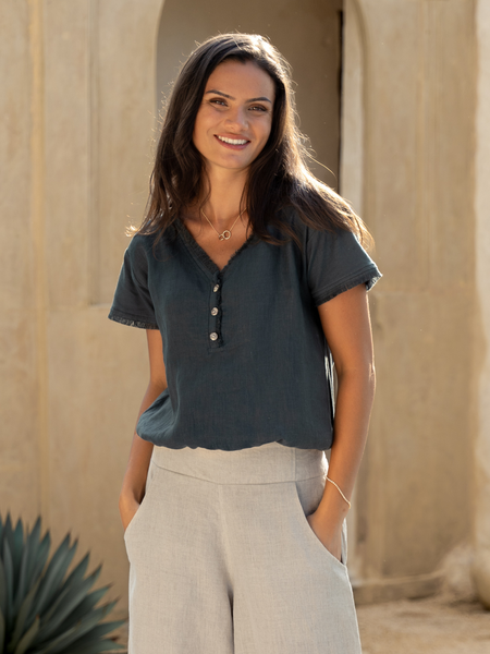 Vivre Linen and Cotton Blouse Charcoal | Charcoal Linen Blend