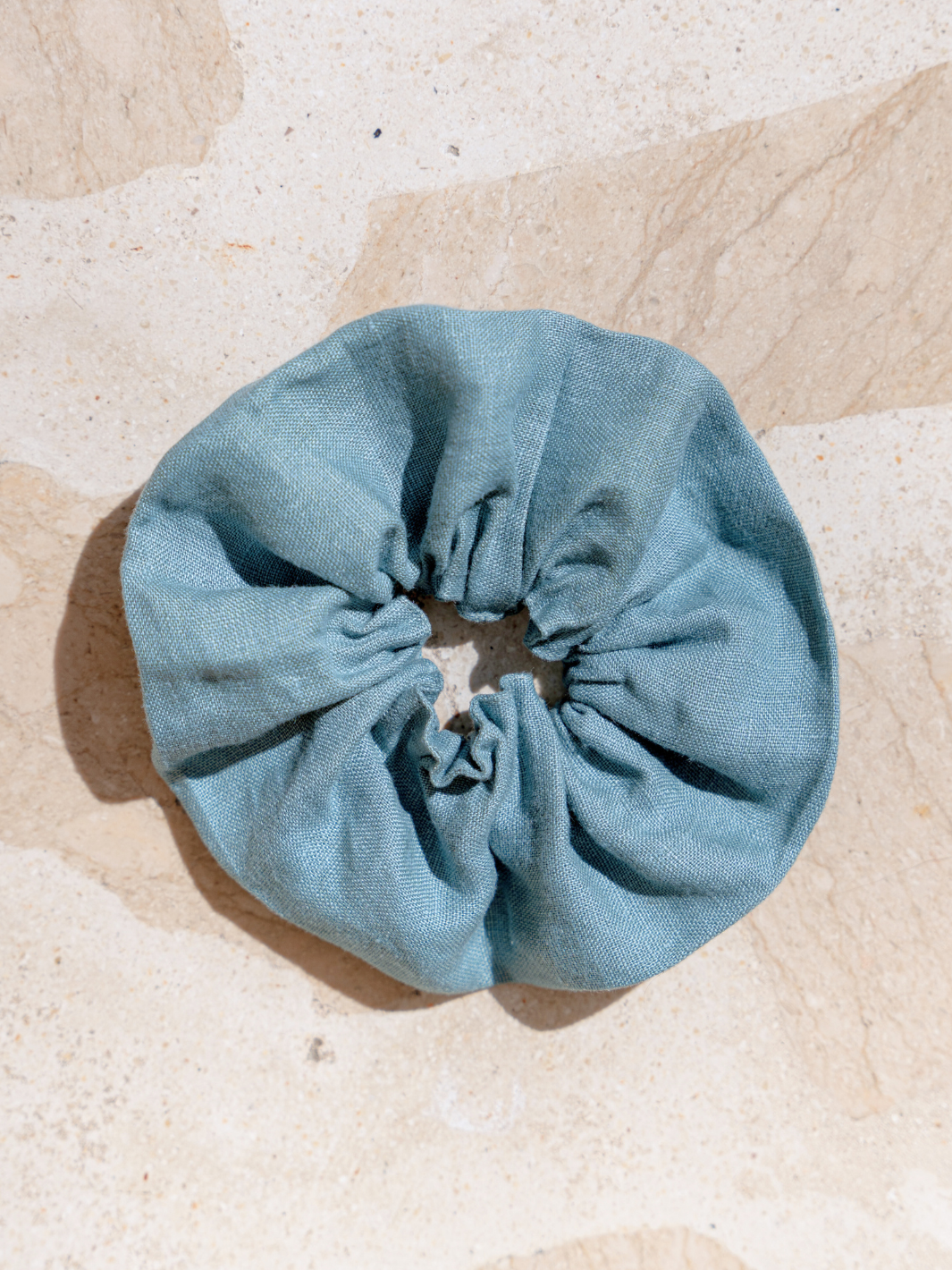 Image features Jumbo Linen Scrunchie in Tahiti Blue