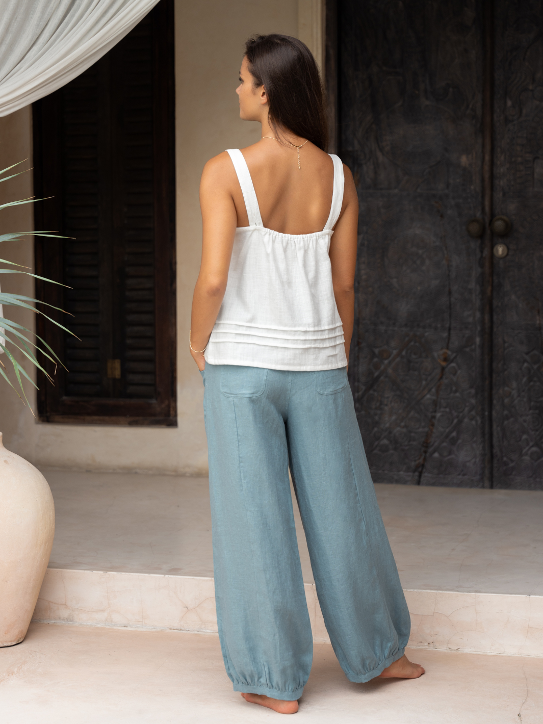 Sadhu French Linen Pants Regular in Tahiti Blue