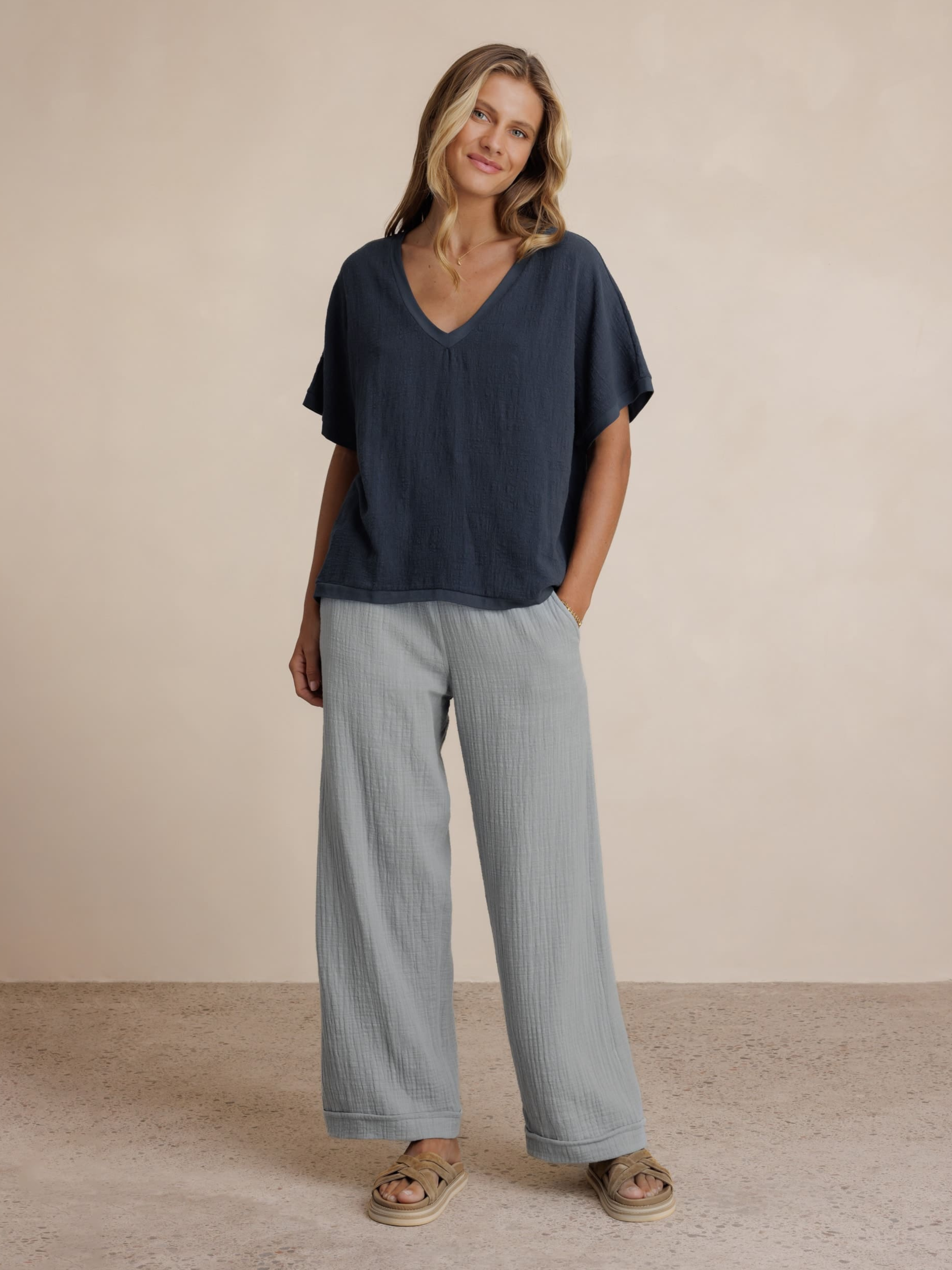 Sancia Cotton Pants Slate Blue