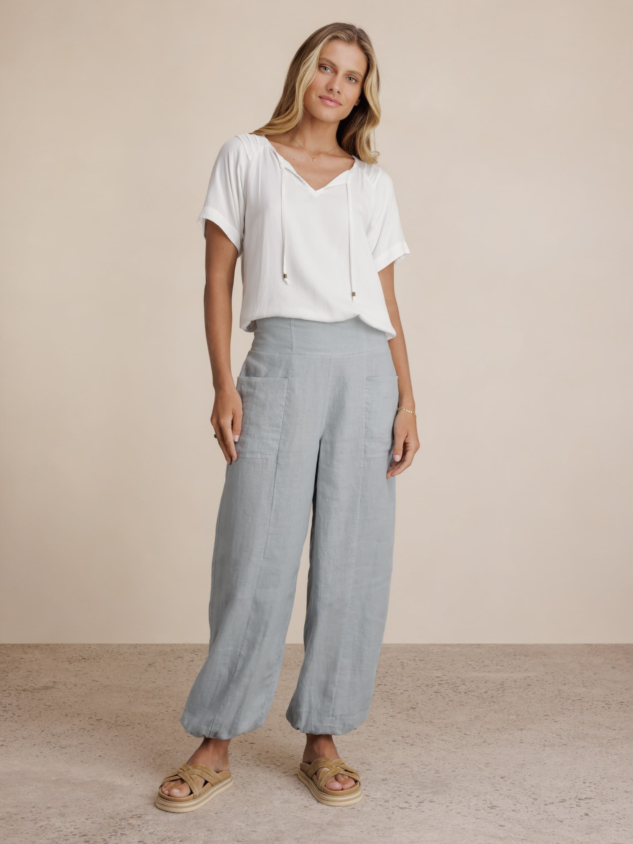 Malibu Linen Pants Slate Blue