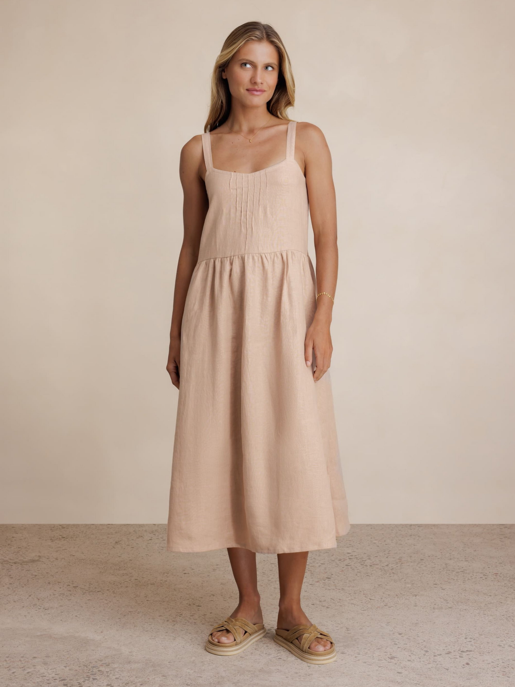 Maeve Linen Midi Dress Tea Rose