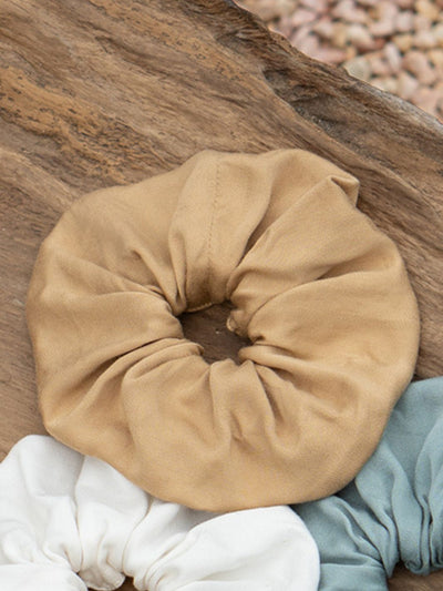 Image features Jumbo Bamboo Scrunchie in Fawn