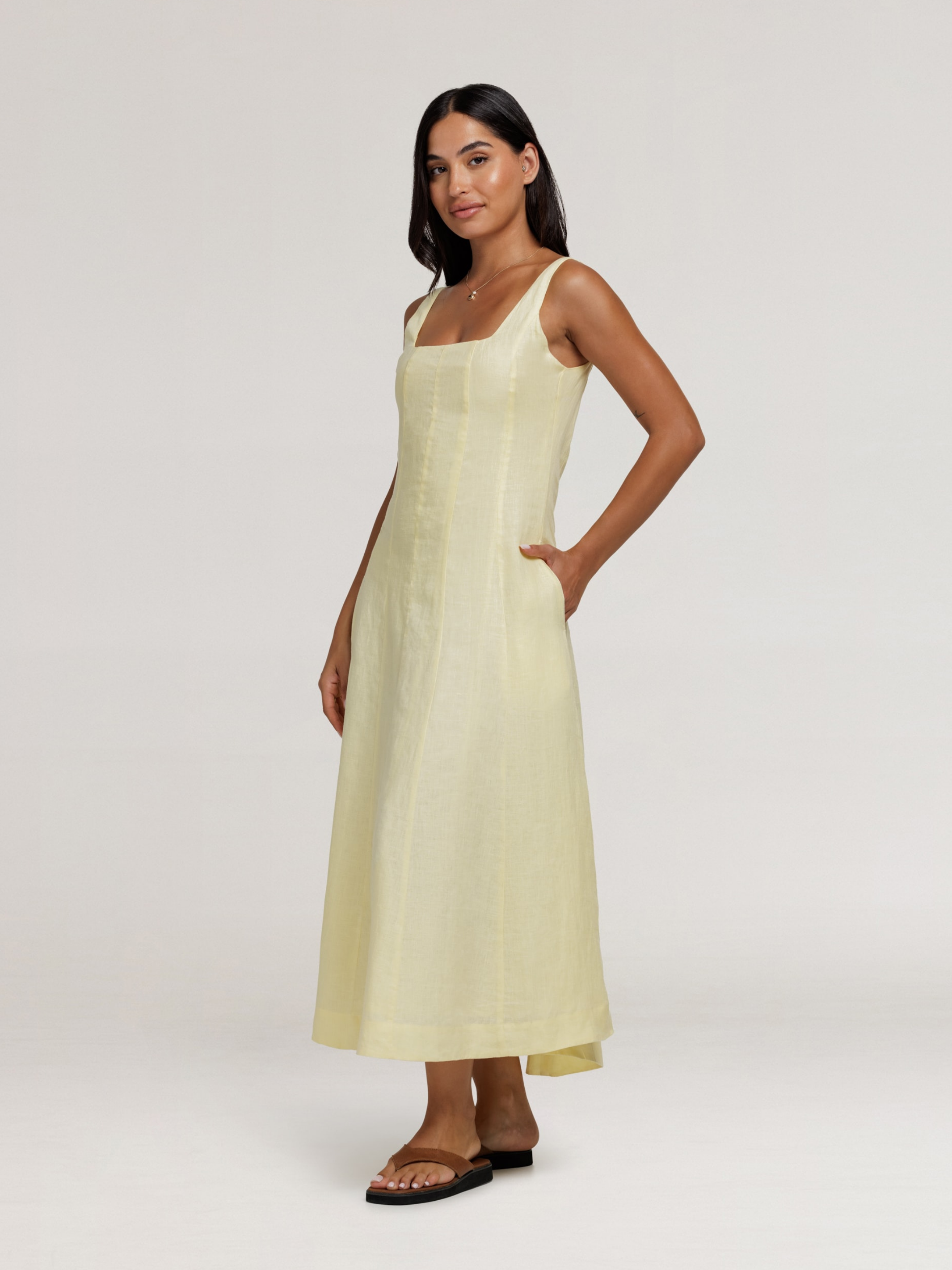 Rosalina Linen Midi Dress Lemon