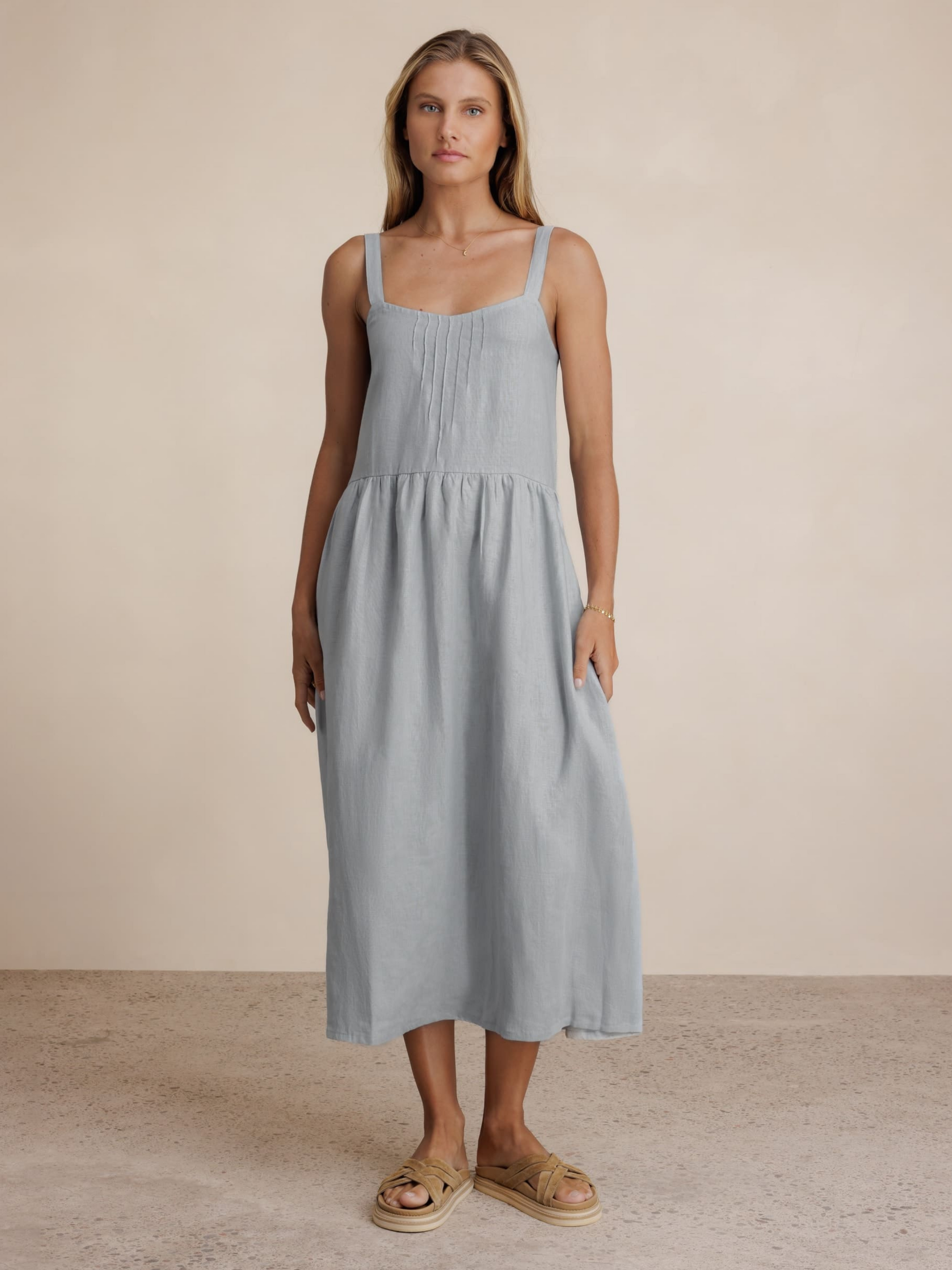 Maeve Linen Midi Dress Slate Blue