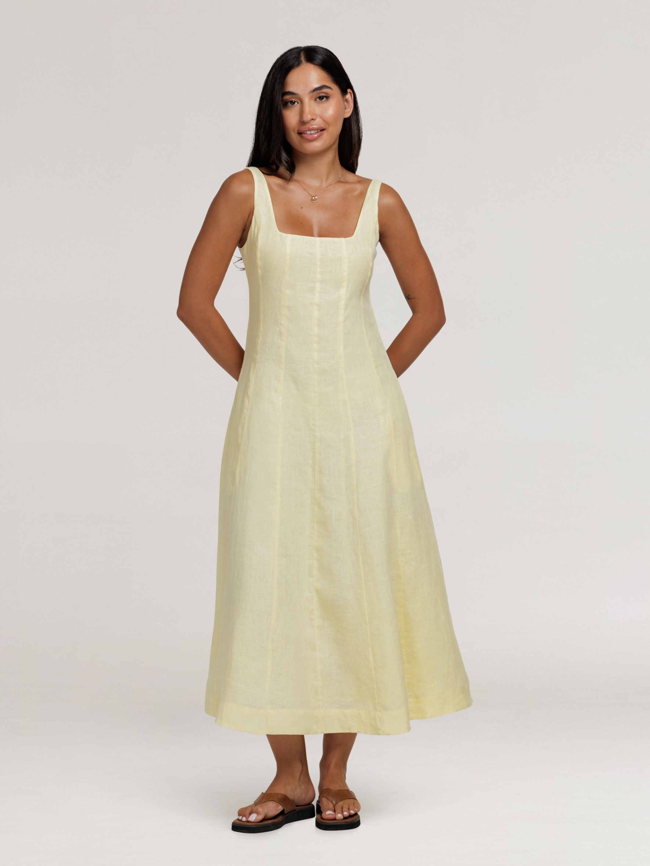 Rosalina Linen Midi Dress Lemon