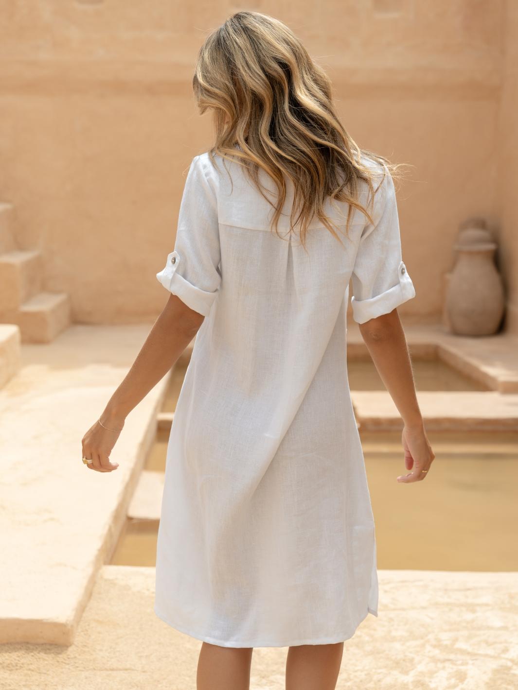 Elyse French Linen Midi Dress White XXS