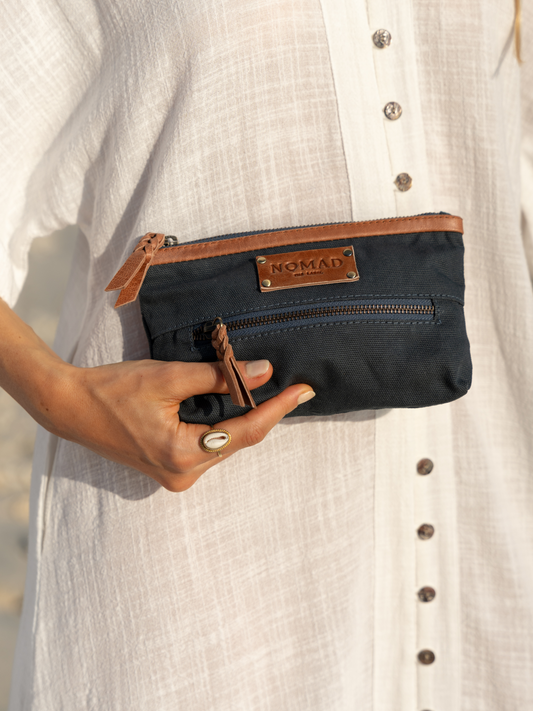 Image features Avalon Canvas Clutch in  Charcoal.