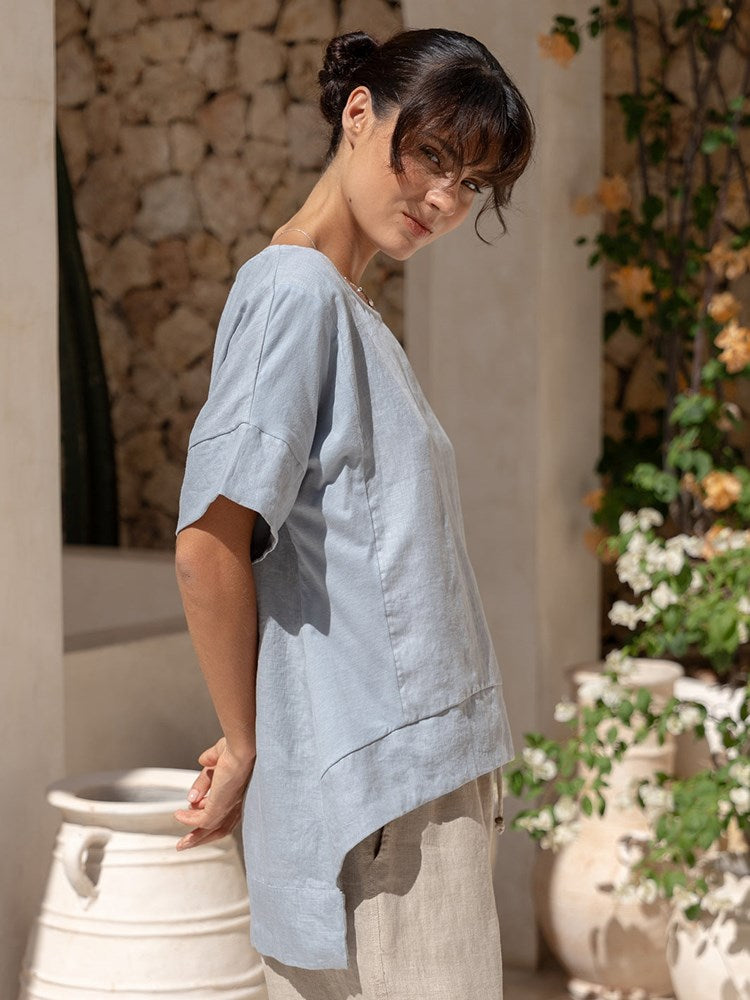 Costa French Linen and Cotton Top Slate Blue