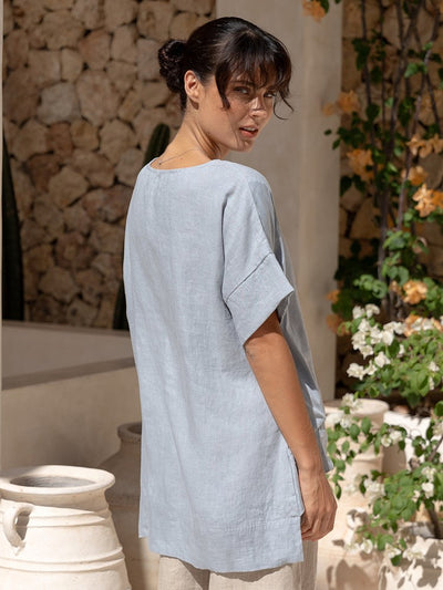 Costa French Linen and Cotton Top Slate Blue