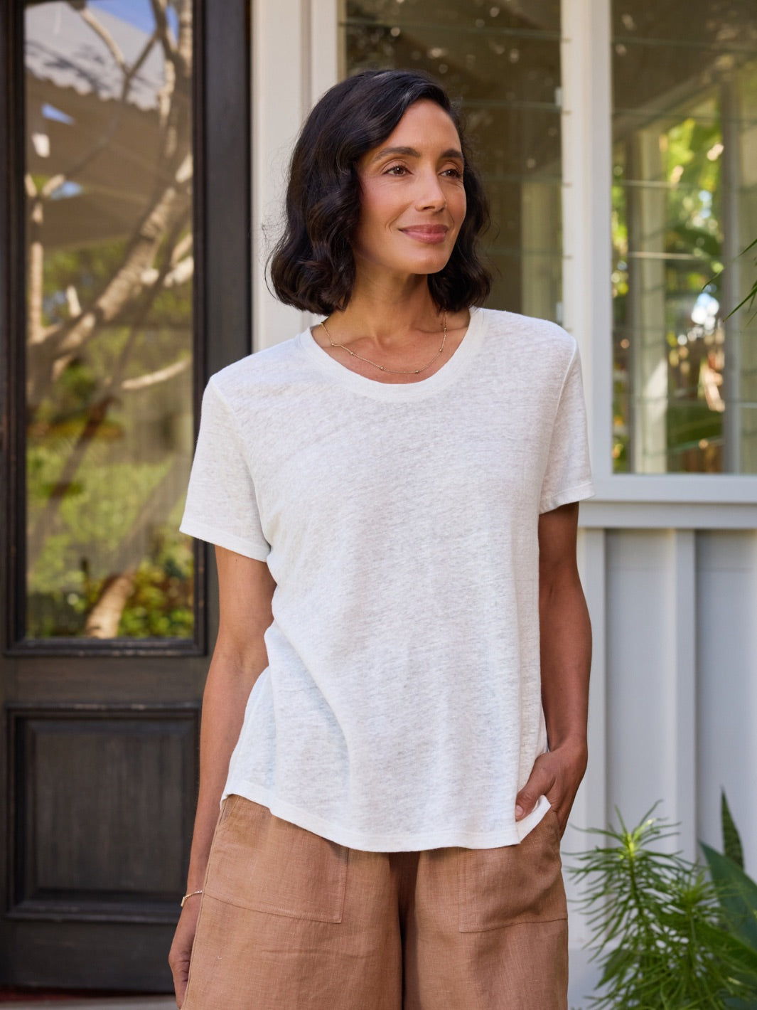 Clovelly Linen T-Shirt Coconut