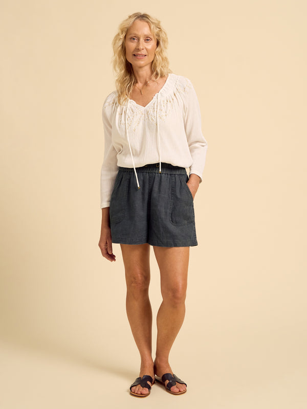 Anika French Linen Shorts Charcoal