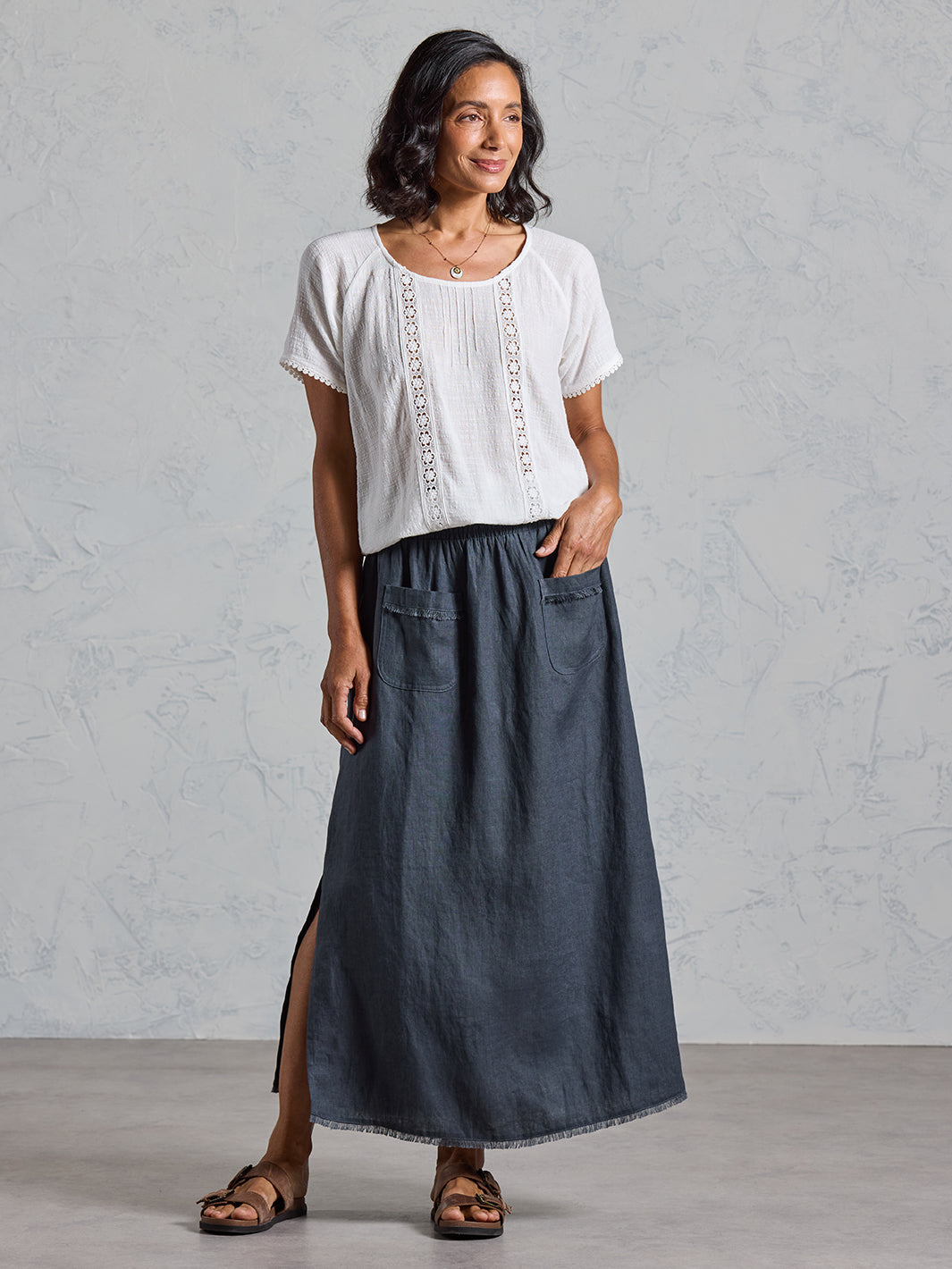 【1940s】Vintage French Linen Skirt フランス製 Aurora French Linen Skirt Charcoal | Linen Skirt – Nomad the Label US