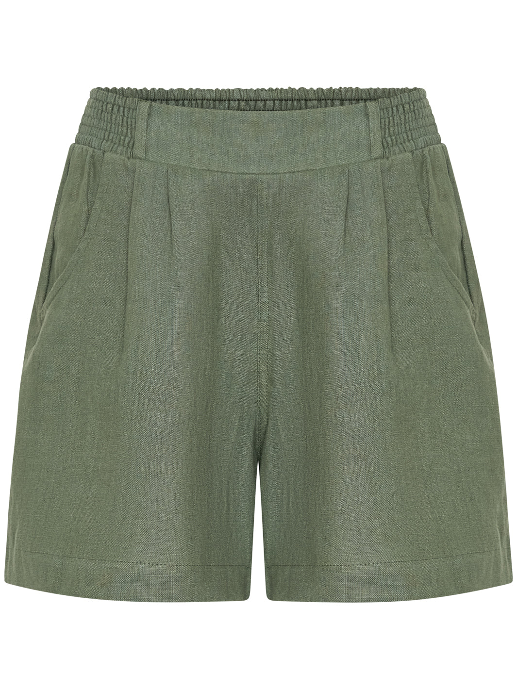 Image features Charli Linen Shorts in Olive