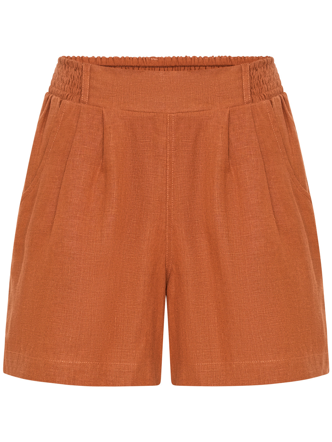 Image features Charli Linen Shorts in Rust