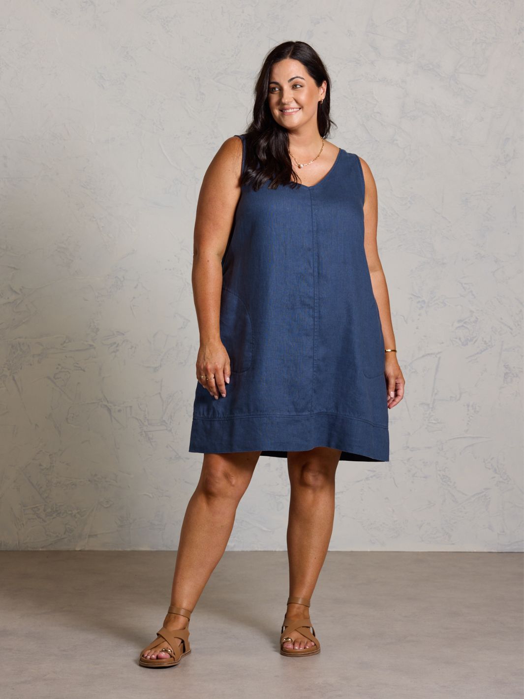 Beachcomber French Linen Dress Navy (M)
