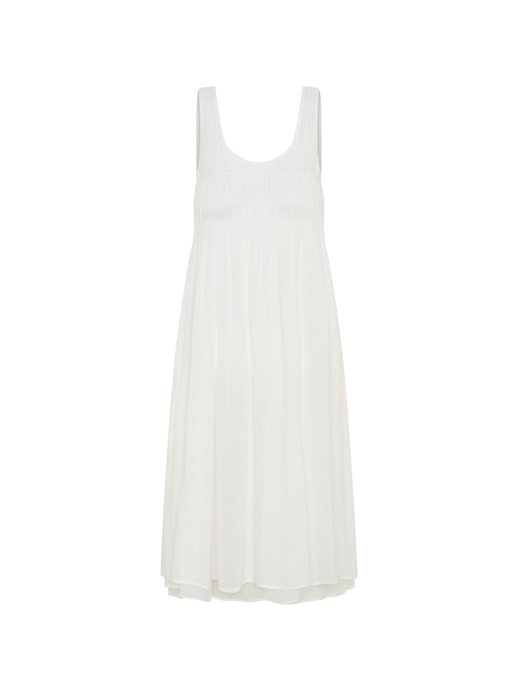 White sleeveless dress on a white background.