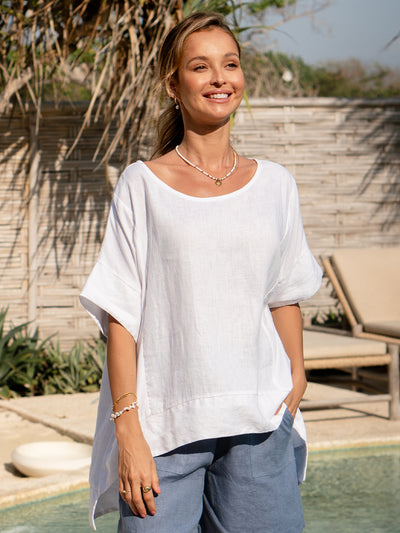 Costa French Linen and Cotton Top White