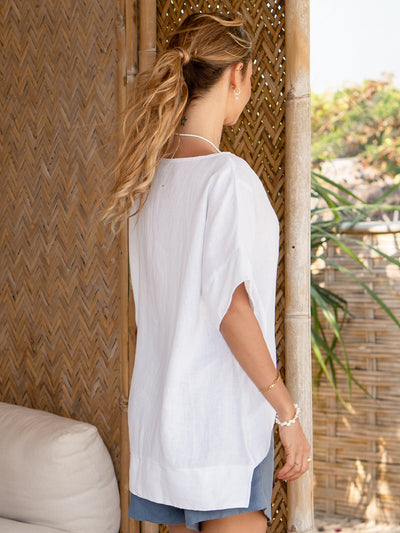 Costa French Linen and Cotton Top White