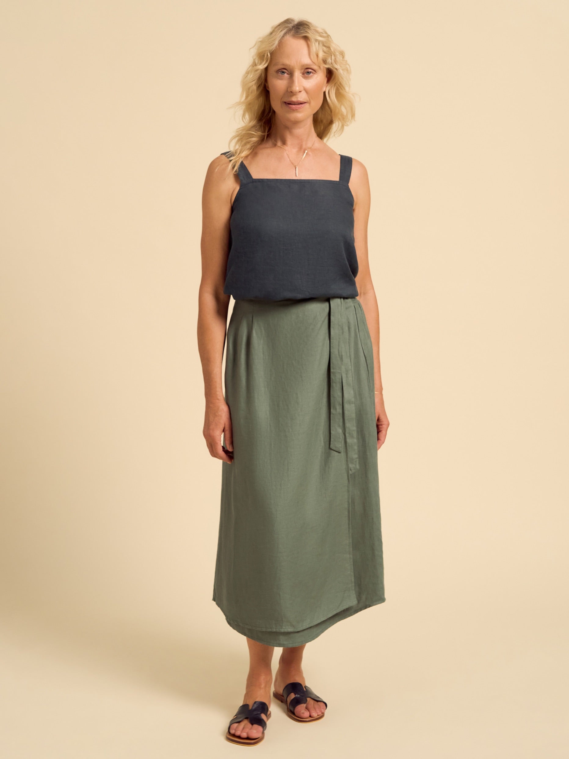 Camila Linen Midi Skirt Olive