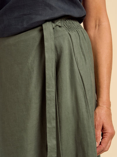 Camila Linen Midi Skirt Olive