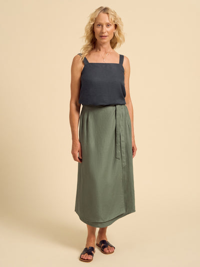 Camila Linen Midi Skirt Olive