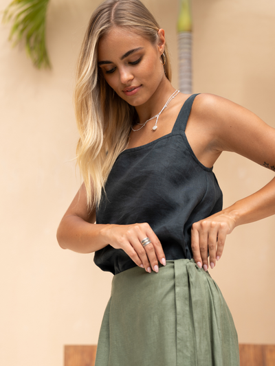 Camila Linen Midi Skirt Olive