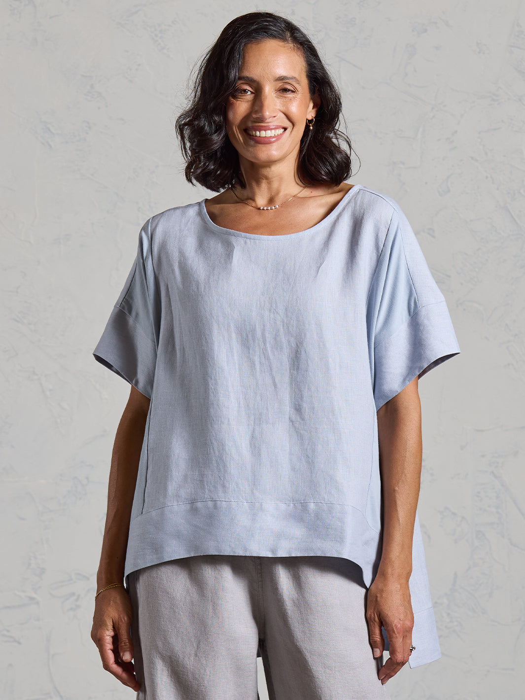 Costa French Linen and Cotton Top Slate Blue