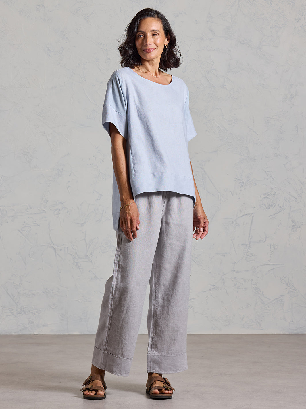 Costa French Linen and Cotton Top Slate Blue
