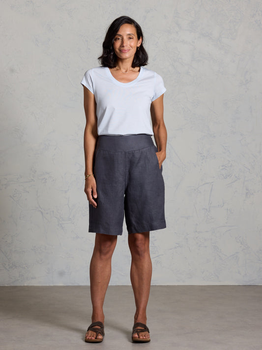 Cove Bermuda French Linen Shorts Charcoal