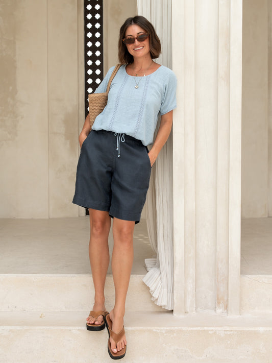 Daisy Cotton Blouse Slate Blue
