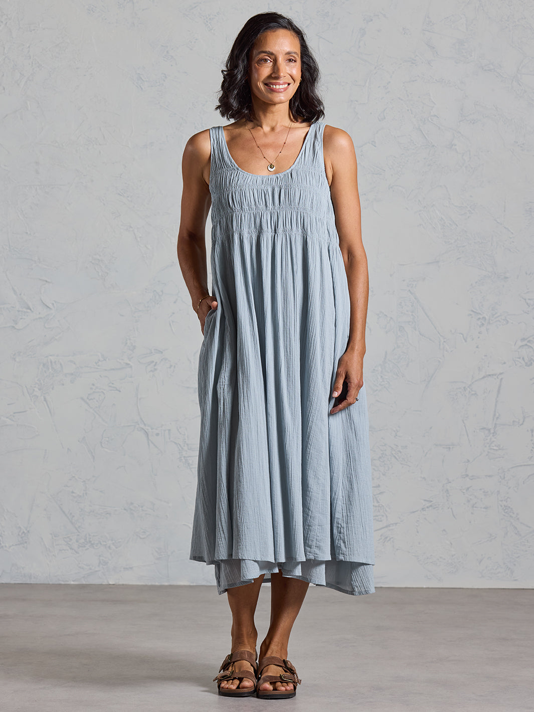 Del Monte Midi Cotton Dress Slate Blue (L)