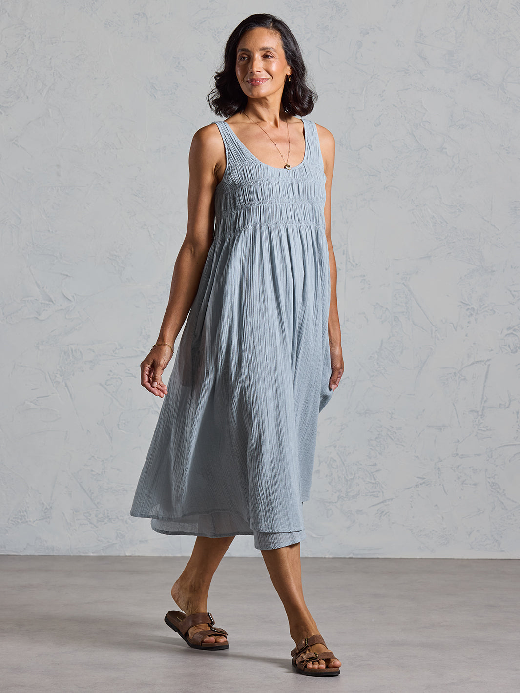 white christmas dresses RYNO DRESS-Grey long-sleeved cotton dress with shoulder pads – paloma wool main image 1