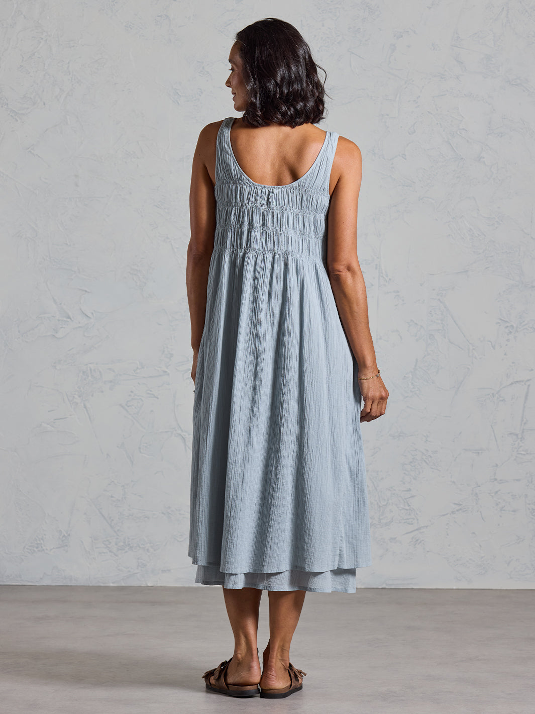 Del Monte Midi Cotton Dress Slate Blue (L)