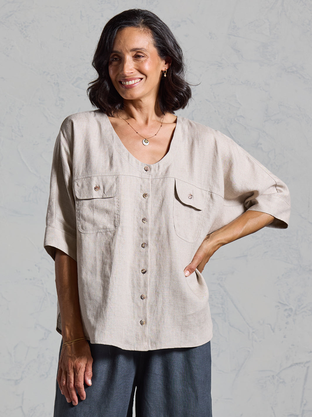 Dune French Linen Shirt Almond