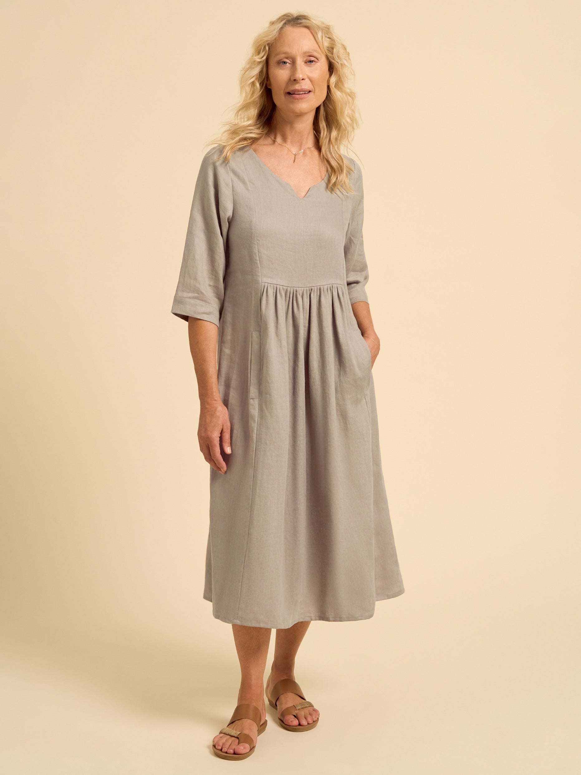 Frankie Linen Midi Dress Taupe