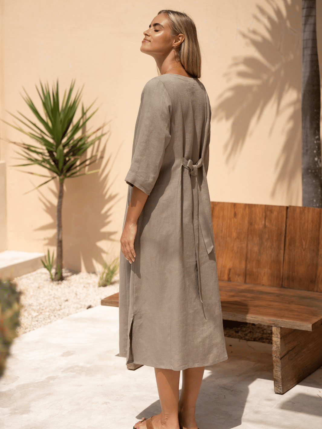 Frankie Linen Midi Dress Taupe