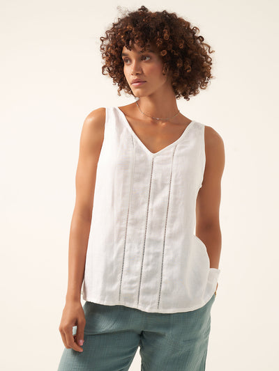 Model wears Giana Linen Top in White